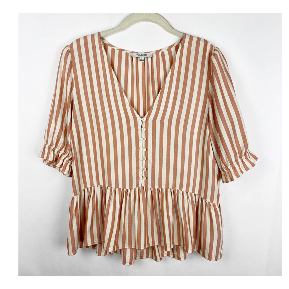 Madewell Courtyard Ruffle Hem Top Stripe Small - Picture 5 of 8